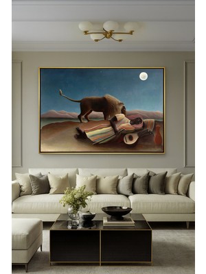 Wallivo Henri Rousseau Uyuyan Çingene Naif Sanat Bronz Metal Çerçeveli Kanvas Tablo