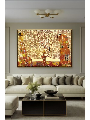 Wallivo Gustav Klimt Hayat Ağacı Altın Dönem Art Nouveau Bronz Metal Çerçeveli Kanvas Tablo