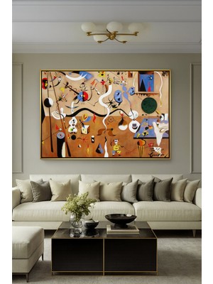 Wallivo Joan Miro'nun Harlequin'in Karnavalı (Carnaval D'arlequin) Bronz Metal Çerçeveli Kanvas Tablo