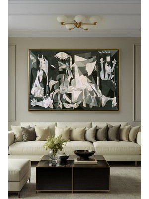 Wallivo Pablo Picasso'nun Savaş Karşıtı Başyapıtı Guernica Kübist Gold Metal Çerçeveli Kanvas Tablo