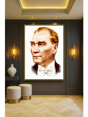 Wallivo Mustafa Kemal Atatürk Portre - Model 2 Bronz Metal Çerçeveli Kanvas Tablo