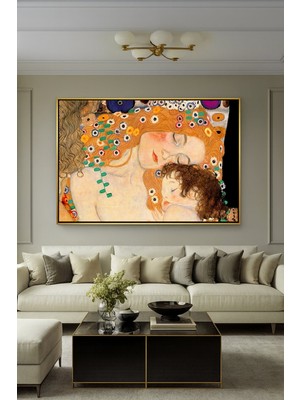 Wallivo Gustav Klimt'in Şefkat Dolu Kadının Üç Çağı (Anne ve Çocuk) Gold Metal Çerçeveli Kanvas Tablo