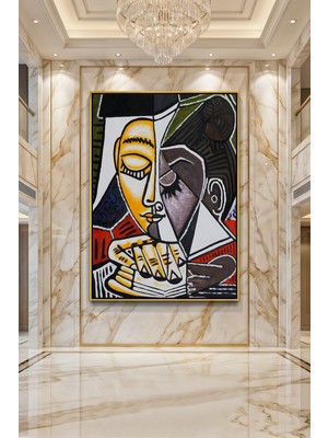 Wallivo Pablo Picasso Okuyan Kadın Kübizm Portre Siyah Metal Çerçeveli Kanvas Tablo