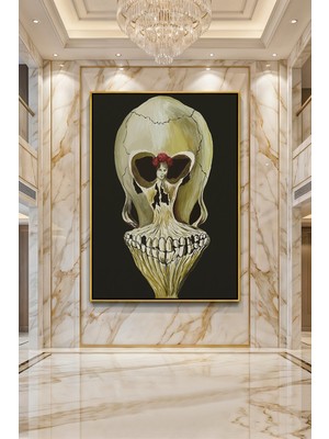 Wallivo Salvador Dali Balerin ve Kafatası Illüzyon Sürrealist Gold Metal Çerçeveli Kanvas Tablo