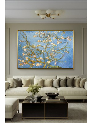 Wallivo Vincent Van Gogh Badem Çiçekleri Sanatsal Bronz Metal Çerçeveli Kanvas Tablo