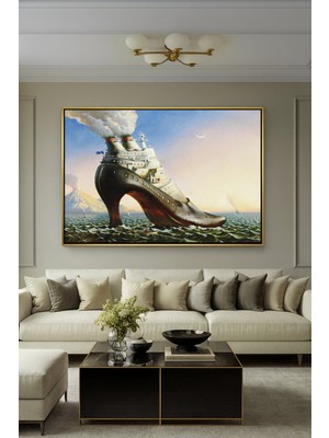 Wallivo Jacek Yerka Eruption (Ayakkabı Gemi) Sürrealist Siyah Metal Çerçeveli Kanvas Tablo