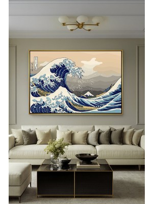 Wallivo Katsushika Hokusai Kanagawa Dalgası Ukiyo-E Ando Siyah Metal Çerçeveli Kanvas Tablo
