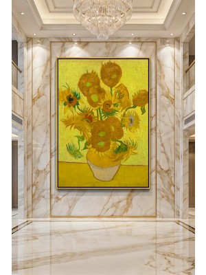 Wallivo Vincent Van Gogh Ayçiçekleri Serisi Sarı Vazo Post-Empresyonist Gümüş Metal Çerçeveli Kanvas Tablo