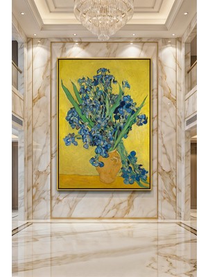 Wallivo Vincent Van Gogh Irisler Natürmort Siyah Metal Çerçeveli Kanvas Tablo
