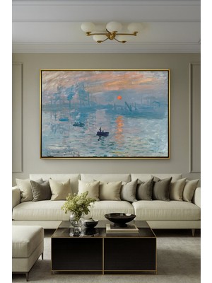Wallivo Claude Monet'nin Empresyonizme Adını Veren Izlenim: Gün Doğumu Bronz Metal Çerçeveli Kanvas Tablo