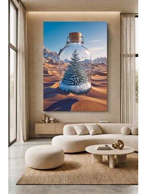 Wallivo Çölde Kara Ayakta Duran Ağaç Şişeye Sıkışmış Kanvas Tablo