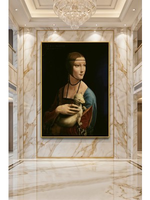 Wallivo Leonardo Da Vinci Erminli Kadın Bronz Metal Çerçeveli Kanvas Tablo