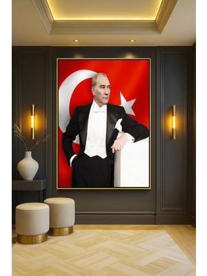 Wallivo Mustafa Kemal Atatürk Lider Portresi - Model 17 Bronz Metal Çerçeveli Kanvas Tablo