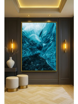 Wallivo Parlak Mavi Buz Mağarası Içinden Nefes Kesen Görünüm Gümüş Metal Çerçeveli Kanvas Tablo