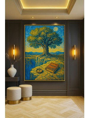 Wallivo Van Gogh Temalı Orman Gümüş Metal Çerçeveli Kanvas Tablo