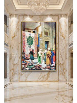 Wallivo Jean Leon Gerome Halı Pazarı Osmanlı Çarşısı Gümüş Metal Çerçeveli Kanvas Tablo