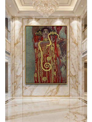 Wallivo Gustav Klimt Hygieia Bronz Metal Çerçeveli Kanvas Tablo