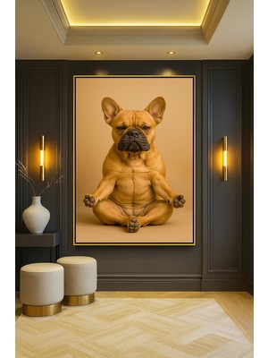 Wallivo Yoga Yapan Köpek Model 2 Bronz Metal Çerçeveli Kanvas Tablo
