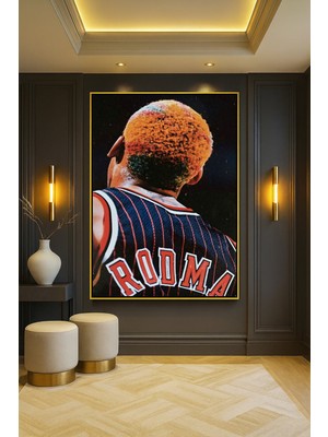 Wallivo Dennis Rodman Kafa Portresi Model 2 - Çılgın Saçlar Spor Bronz Metal Çerçeveli Kanvas Tablo