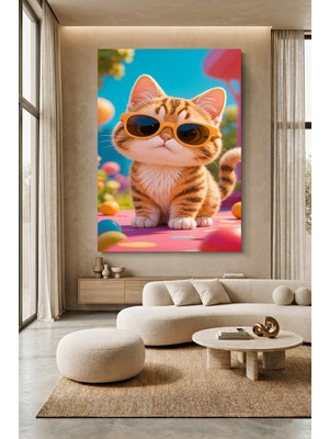 Wallivo Gözlüklü Pelüş Turuncu Kedi Evcil Hayvan Temalı Kanvas Tablo