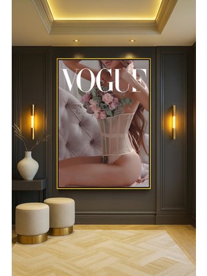 Wallivo Vogue Sanat Serisi - Model Kadın Estetik Gümüş Metal Çerçeveli Kanvas Tablo