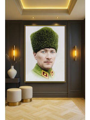 Wallivo Mustafa Kemal Atatürk Portre - Model 1 Gümüş Metal Çerçeveli Kanvas Tablo