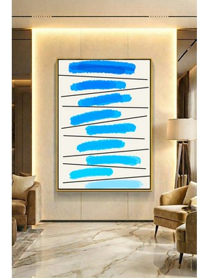 Wallivo Mavi Tonlarının Ahengi Model 2 Siyah Metal Çerçeveli Kanvas Tablo