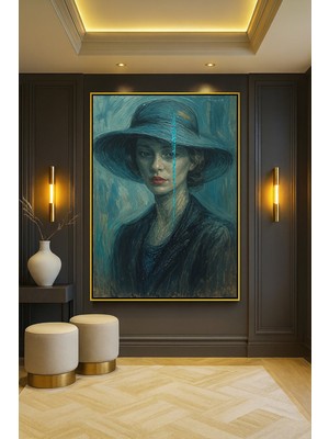 Wallivo Van Gogh Tarzı Renklerle Mükemmel Kadın Bronz Metal Çerçeveli Kanvas Tablo