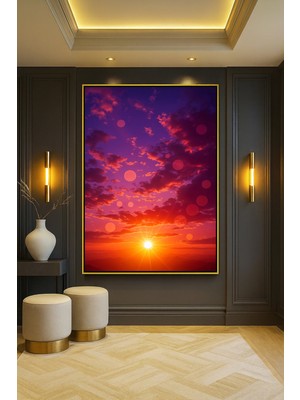 Wallivo Gökyüzünde Gün Batımı Temalı Gümüş Metal Çerçeveli Kanvas Tablo
