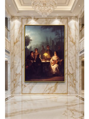 Wallivo Ivan Konstantinovich Kramskoi Ay Işığında Aile Sohbeti Realist Siyah Metal Çerçeveli Kanvas Tablo