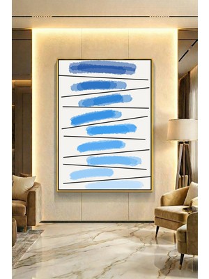 Wallivo Mavi Tonlarının Ahengi Model 1 Gümüş Metal Çerçeveli Kanvas Tablo