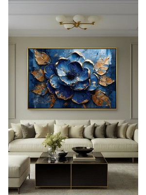 Wallivo Pesimist Koyu Renkler Çiçek Motifi - Dramatik Modern Gold Metal Çerçeveli Kanvas Tablo