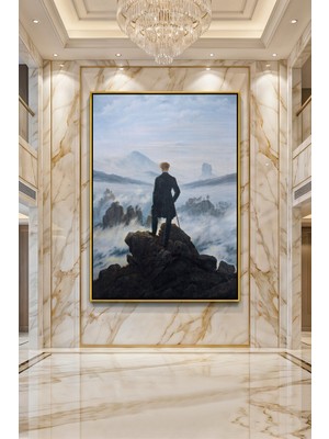 Wallivo Caspar David Friedrich Sis Denizinde Yolcu Siyah Metal Çerçeveli Kanvas Tablo