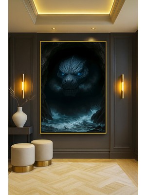 Wallivo Karanlık (Darkness) Temalı Soyut Yapay Zeka Sanatı Siyah Metal Çerçeveli Kanvas Tablo
