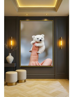 Wallivo Bebek Oyuncak Model 6 Parmakta Sevimli Ayı Çocuk Gold Metal Çerçeveli Kanvas Tablo