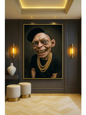 Wallivo Psiko Gollum Gold Metal Çerçeveli Kanvas Tablo