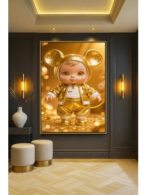 Wallivo Bebek Oyuncak Model 3 Çocuk Bronz Metal Çerçeveli Kanvas Tablo
