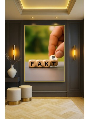 Wallivo Fake Yazılı Sürreal Modern Sanat - Yapay Zeka Tasarımı Gümüş Metal Çerçeveli Kanvas Tablo