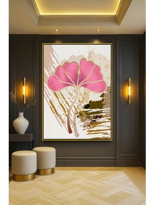 Wallivo Pembe Çiçek Motifi - Romantik ve Zarif Gümüş Metal Çerçeveli Kanvas Tablo