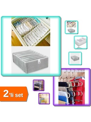 Hereveoyuncak Akordiyon Çekmece Çorap Düzenleyici 8 Gözlü L Beden + Pantolon Askısı 5 Katlı - 2li Set Z2G2L9