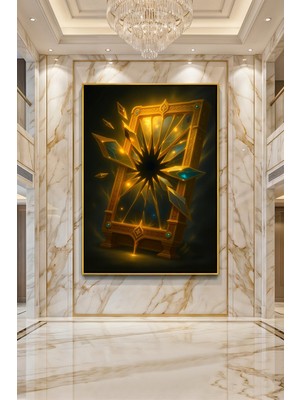 Wallivo Boyutların Kırılması Altın Çerçeveli Sihirli Portal Gümüş Metal Çerçeveli Kanvas Tablo