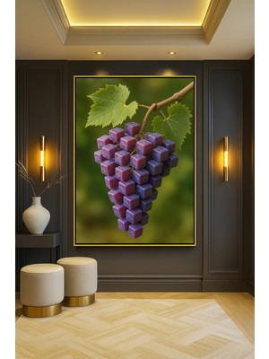 Wallivo Kare Mor Üzümler - Sıradışı Meyve Tasarımı Gold Metal Çerçeveli Kanvas Tablo
