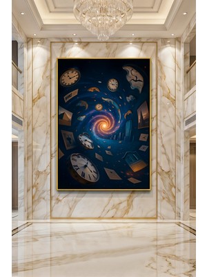 Wallivo Zamanın Girdabı ve Belleğin Parçaları Modern Felsefi Sürrealist Bronz Metal Çerçeveli Kanvas Tablo