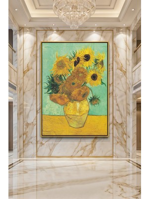 Wallivo Vincent Van Gogh Ayçiçekleri Vazoda Natürmort Gümüş Metal Çerçeveli Kanvas Tablo