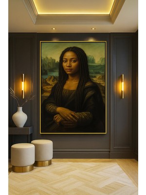 Wallivo Latina Mona Lisa - Modern Yorumlu Klasik Portre Gold Metal Çerçeveli Kanvas Tablo