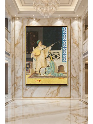 Wallivo Jean-Leon Gerome Türk Müziği Sahnesi Bronz Metal Çerçeveli Kanvas Tablo