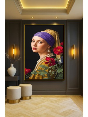 Wallivo Inci Küpeli Modern Kız Siyah Metal Çerçeveli Kanvas Tablo