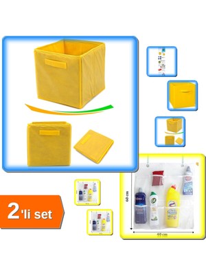Hereveoyuncak Çok Amaçlı Dolap Içi Düzenleyici Kutu Sarı + 8 Cepli Askılı Mutfak Banyo Düzenleyici - 2li Set W9M5N