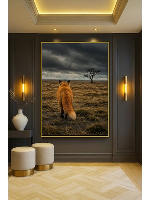 Wallivo Issız Ormanda Kaybolmuş Tilki ve Bunaltıcı Hava Bronz Metal Çerçeveli Kanvas Tablo