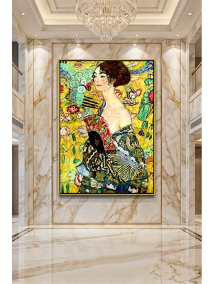 Wallivo Gustav Klimt Lady With Fan Siyah Metal Çerçeveli Kanvas Tablo